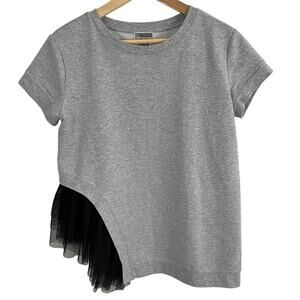 Chelsea 28 Gray Short Sleeve Top Black Side Ruffle Women Size Medium